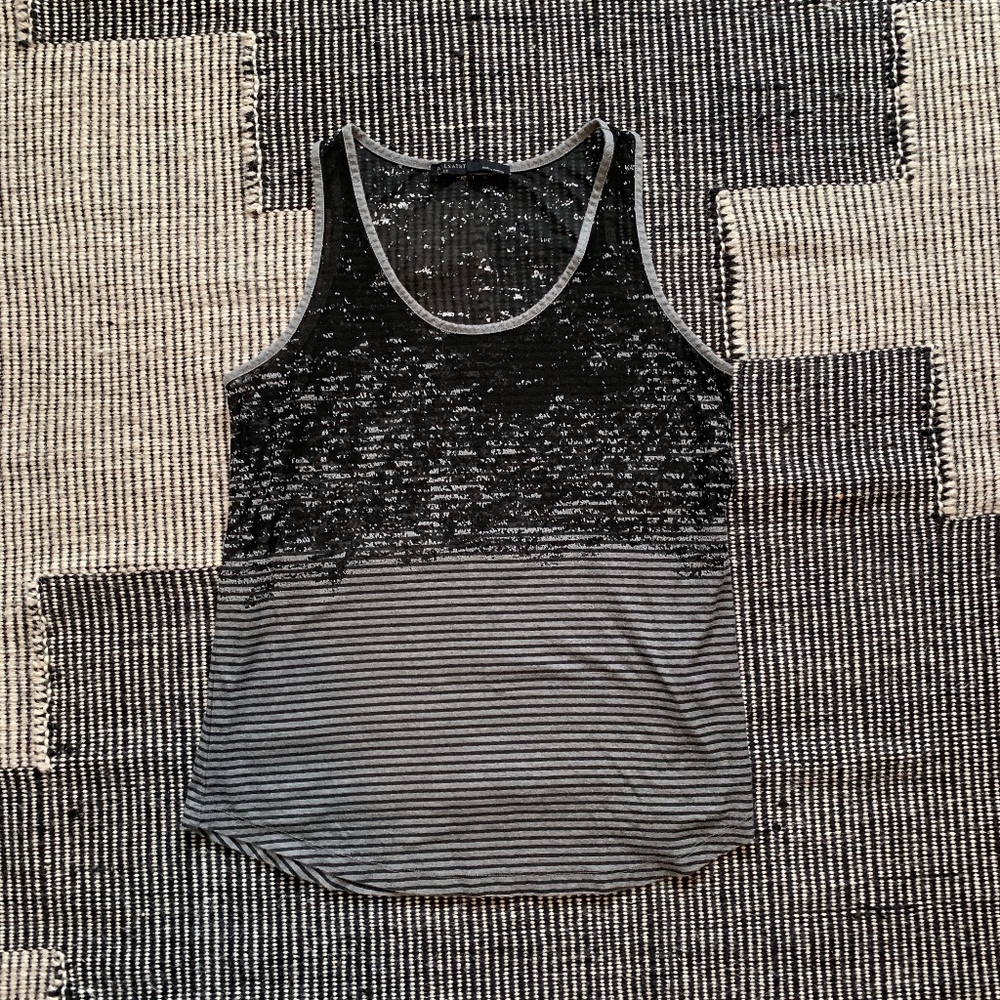 All Saints Sheer Top Black Gary Stripe Tank